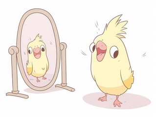 cockatiel singing to its reflection in a mirror