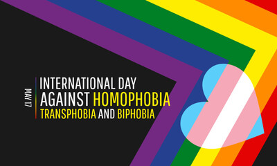 International Day against homophobia, transphobia and biphobia template with pride flag and sign