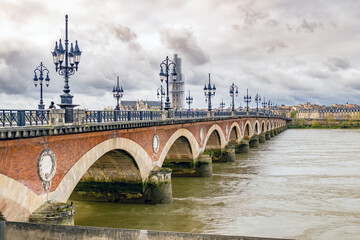 Bordeaux, Nouvelle-Aquitaine, France: Pont de Pierre (Stone Bridge) over the Garonne River
