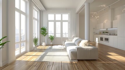 Fototapeta premium Minimalist interior design with ample space