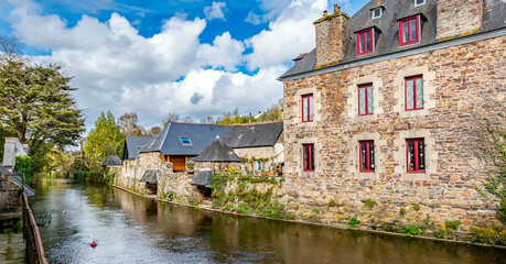 Pontrieux, Brittany, France - March 27, 2024: River Trieux running through the medieval village of...