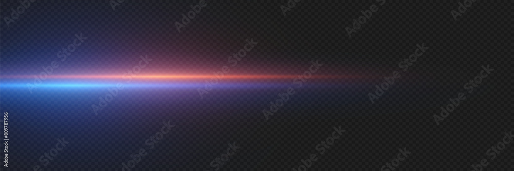 Wall mural movement of a high-speed red-blue line, the effect of lightning and a bright flash on a transparent 