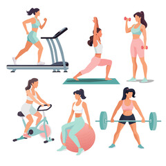 Workout girl set. Woman doing fitness exercises. 