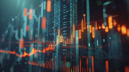 dynamic portrayal of stock market success with a focus on a digital graph showing upward trends, rendered in a highly detailed and realistic style for impactful advertising