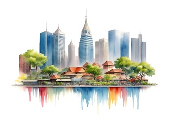 Indonesia Country Landscape Watercolor Illustration Art