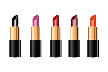 Vector realistic lipstick packaging collection.