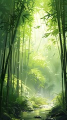 Peaceful bamboo forests swaying gently in the breeze