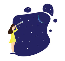 Girl Watching Stars. Exploring space and education concept vector