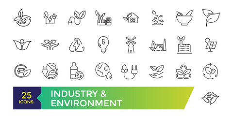 Industry and Environment Icons Set. Collection of linear simple icons such as Environmental.