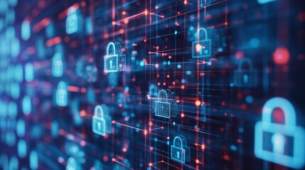 Obraz premium data protection is futuristic, abstract, and blue.