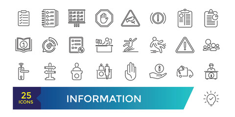 Data and Information icon collection. Clean contour inforamtive line icons.