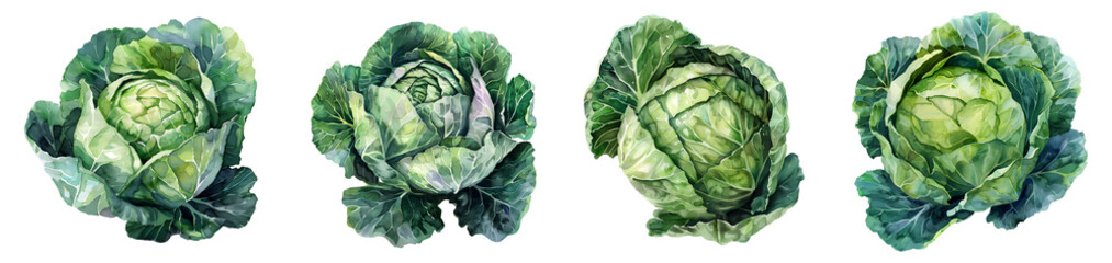Obraz premium watercolor illustration of a cabbage on transparent background 