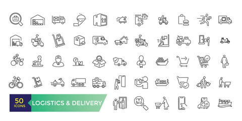 Logistics and Delivery icons. Outline icon collection. Vector illustration.