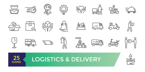 Logistics and Delivery icons. Outline icon collection. Vector illustration.