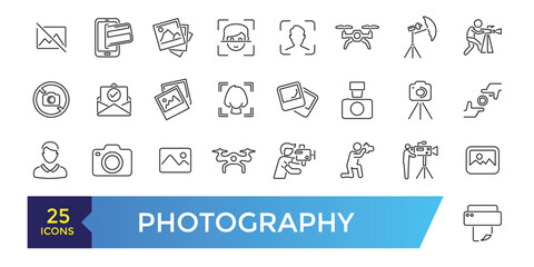 Photography studio and film icon set. Photo lens technology, different digital icon collection.