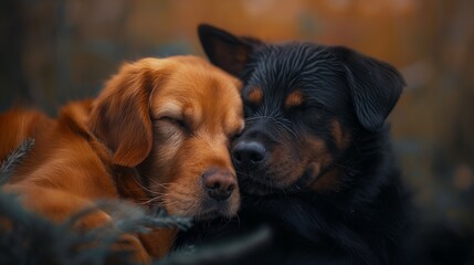 Alicja Zmyslowska took this picture of a dog and cat together using an 85mm lens on a Canon 5D Mark IV with a soft background and soft tones.