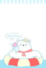 夏のカードデザイン、シロクマとかき氷の暑中見舞いのテンプレート02