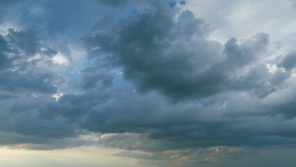 Sky before storm. Stormy cloudy sky wide panorama. Storm cloudy dramatic sky with dark rain grey...