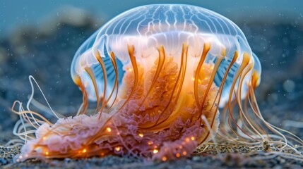 Majestic Jellyfish Underwater with Illuminating Tentacles
