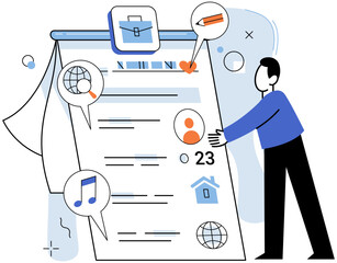 Personal profile. Vector illustration. The personal profile metaphor compares profile to digital representation oneself Digital communication through personal profiles fosters connections