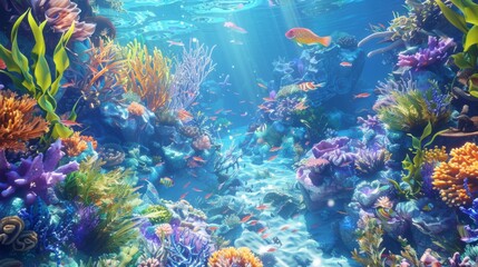 Vibrant Underwater Seascape with Colorful Coral Reef and Tropical Fish