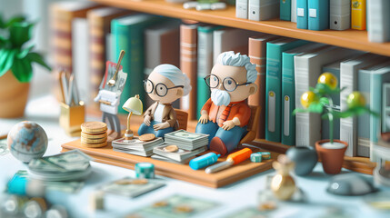 3D cartoon chibi as Retirement Planner Optimizing Pension Plans concept as A retirement planner optimizes pension plans ensuring clients are well prepared for future financial need