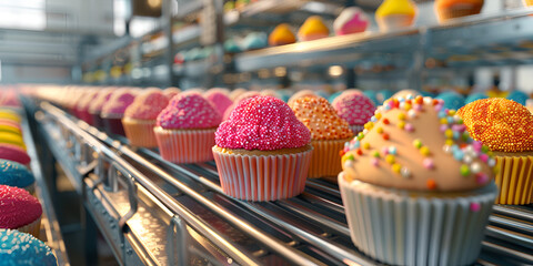 Multi colored cupcakes with icing and candy decorations a sweet indulgence generated by artificial...