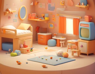 Cartoon-Inspired Room: A Colorful 3D Rendered Kid's Space 