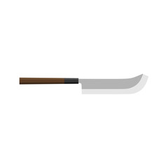 kujira hocho japanese kitchen knife flat design vector illustration isolated on white background. A traditional Japanese kitchen knife with a steel blade and wooden handle.