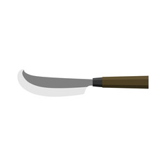 kujira hocho japanese kitchen knife flat design vector illustration isolated on white background. A traditional Japanese kitchen knife with a steel blade and wooden handle.