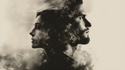 In Sync: Double Exposure Portraits of a Couple Expressing Their Emotions in Harmony