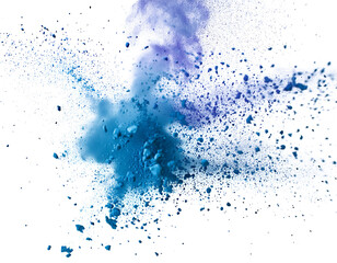 A vibrant abstract image with swirling (blue and purple hues, surrounded by bursts of white and black splatters against a dark background, creating a dynamic and ethereal composition)
