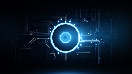 Obraz premium A glowing blue circle on a black background with a circuit board pattern.
