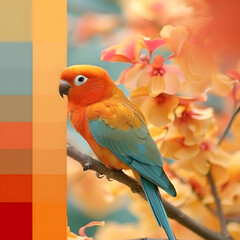 Naklejka premium wallpaper with parrot and flowers AI generative