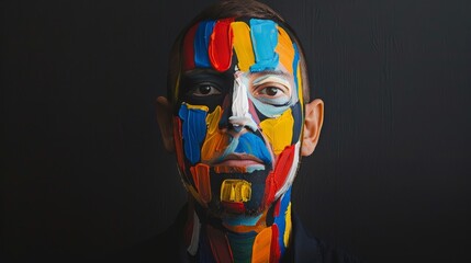 Naklejka premium Abstract Painted Face: Artistic Expression of Human Emotions