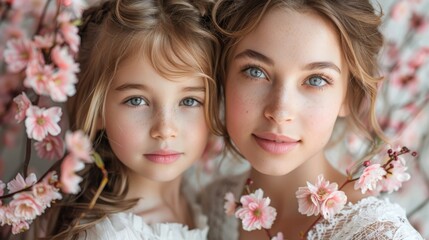Fototapeta premium Whispers of the Blossom Sisters. Generative AI
