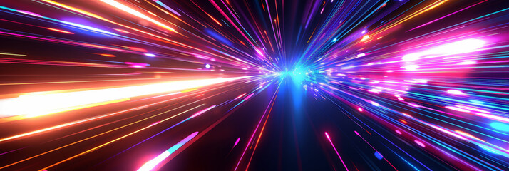 Naklejka premium colorful light tunnel background. Neon futuristic flashes on black background. Colorful light exposure in a tunnel. abstract fast moving stripe lines Motion light lines backdrop
