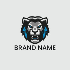 a lion head with a blue ribbon on it