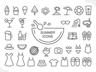 Fototapeta premium 夏のアイコンセット、黒の画線のベクターイラストのアイコンセット02