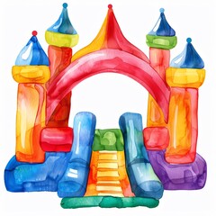 A Bounce house watercolor clipart, isolate white background