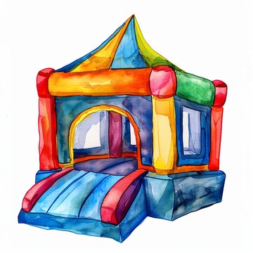 recommend clip art: A Bounce house watercolor clipart, isolate white background