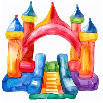 recommend clip art: A Bounce house watercolor clipart, isolate white background