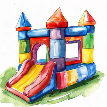 recommend clip art: A Bounce house watercolor clipart, isolate white background