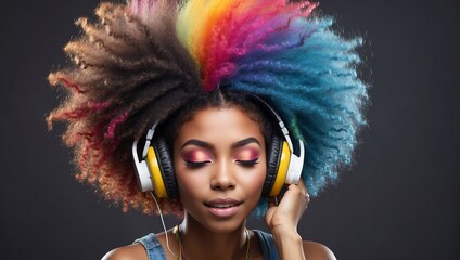 World music day with headset headphones, Music day event and colorful background. Generative Ai.