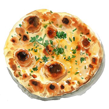 watercolor naan bread with herbs clip art preview