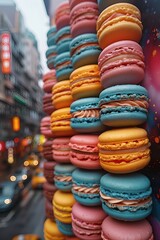 colorful macarons advertising. AI generate illustration