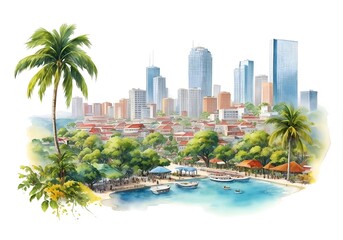Obraz premium Jamaica Country Landscape Watercolor Illustration Art