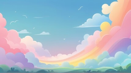 Rainbow Kawaii Wonder . Pastel Sky Art Suitable for Background