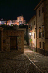 Night View of Alhambra from Cobblestone Street in Granada