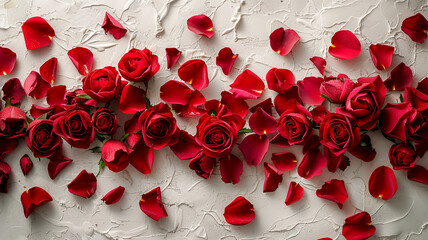 Valentines day background banner, red rose in texture background	